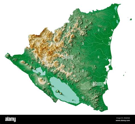 Nicaragua Highly Detailed D Rendering Of Shaded Relief Map With