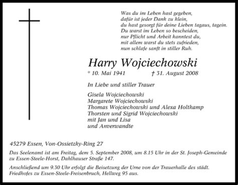 Traueranzeigen Von Harry Wojciechowski Trauer In Nrw De