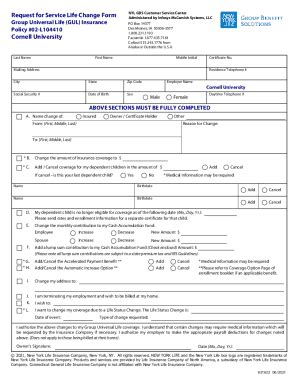 Fillable Online 831632 Cornell University GUL Change Form 04 20 831632