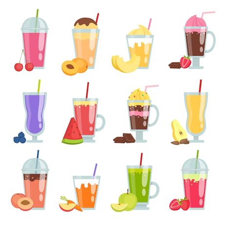 Premium Vector Cartoon Smoothie Various Summer Drinks Smoothie Set