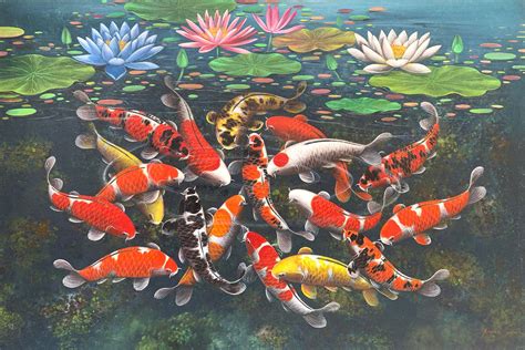 18 Koi Fish Art Fengshui Art Hand Painted Koi Fish Original Etsy