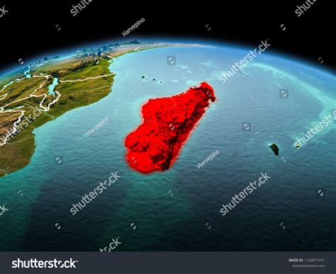 Morning Above Madagascar Highlighted Red On 스톡 일러스트 1120671371