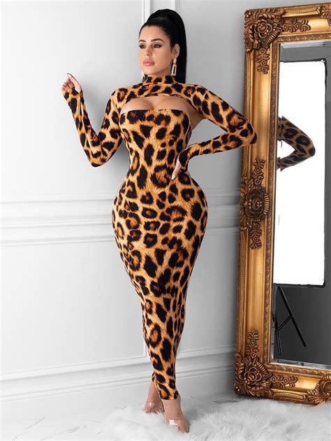 Wholesale Sexy Leopard Print Skinny Two Piece Maxi Dress Sets Gza111227