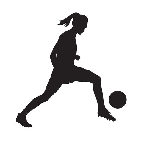 Female Football Player Dribbling Ball Vector Silhouette Vector