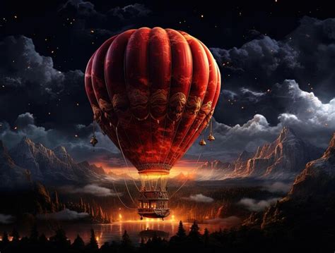 Premium Photo | A hot air balloon floating in the night sky in the style of realistic ...