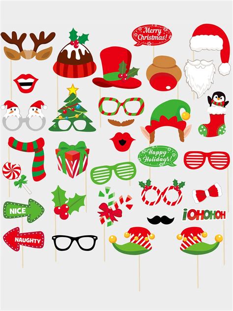 32pcs Christmas Party Photo Booth Prop Christmas Party Photo Christmas Photo Booth Props