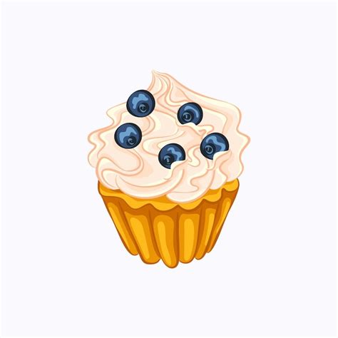 Cartoon Stil Vanille Cupcake Mit Schlagsahne Und Blaubeer Vektor Symbol