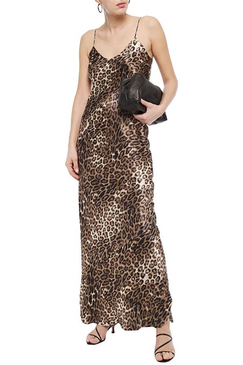 Nili Lotan Cami Gown Leopard Print Silk Satin Maxi Slip Dress Sale Up