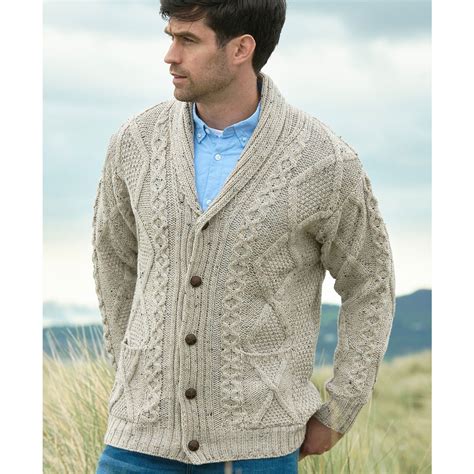 Mens Irish Aran Cardigan Sweater St Patricks Guild