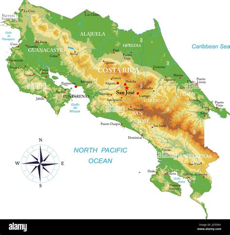 Mappa Fisica Molto Dettagliata Del Costa Rica In Formato Vettoriale