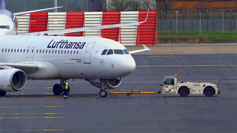 Lufthansa Airbus A320 D AIZE Pushback At Birmingham Airport 4K