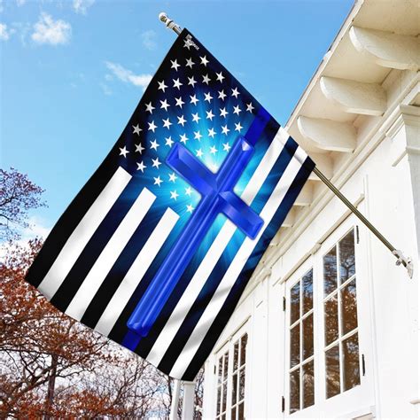 Thin Blue Line Christian Cross Flag Flagwix