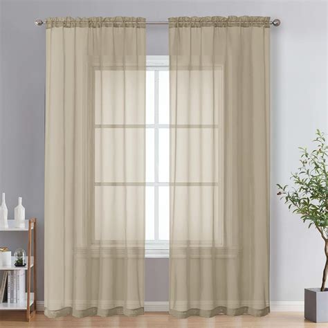 Amazon Ovzme Taupe Sheer Curtains Inches Long Panels Soft