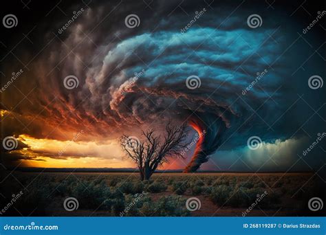 Powerful Tornado With Dramatic Lightning Storm Two Cars Crashed And