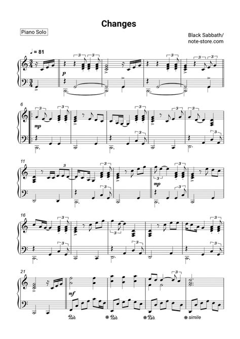 Black Sabbath - Changes sheet music for piano download | Piano.Solo SKU ...