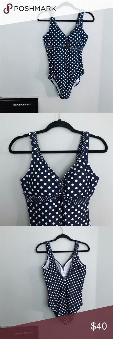 Boden Navy White Polka Dot One Piece Swimsuit Navy And White One