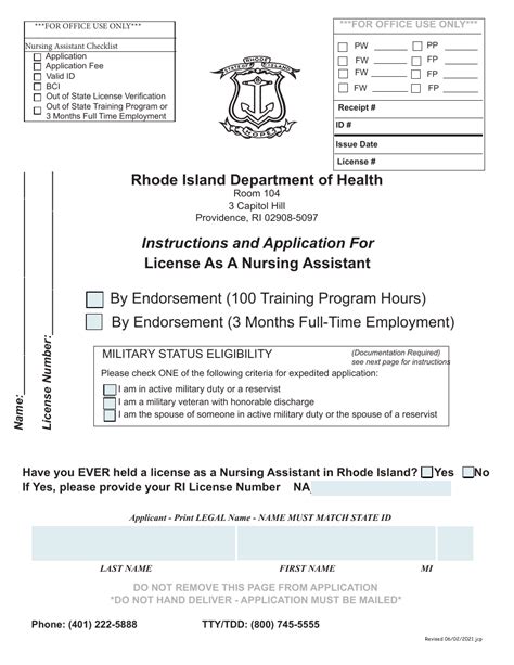 Rhode Island Application For License As A Nursing Assistant By