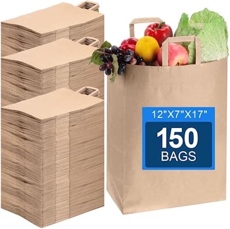 Amazon Fuutreo 150 Pcs Paper Grocery Bags With Handles 12 X7 X17