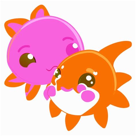 Dois peixes que beijam ilustração vetor kawaii Vetor Premium