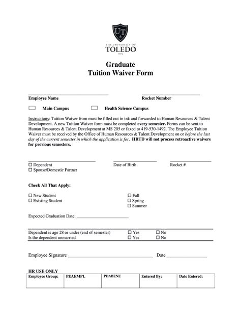 Fillable Online Utoledo Graduate Tuition Waiver Form Fax Email Print