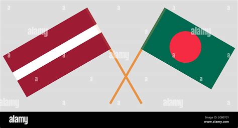 Crossed Flags Of Bangladesh And Latvia Official Colors Correct