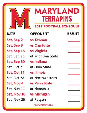 Printable 2023 Maryland Terrapins Football Schedule