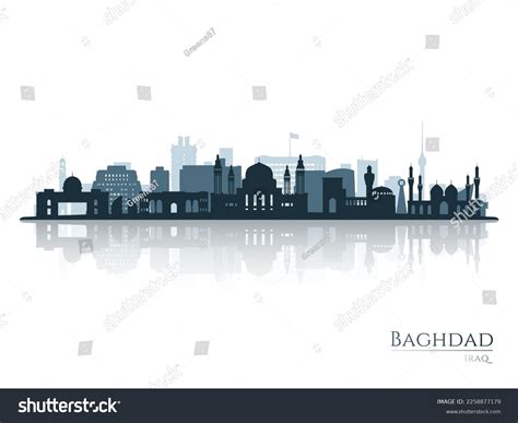 Baghdad Skyline Silhouette Reflection Landscape Baghdad Stock Vector ...