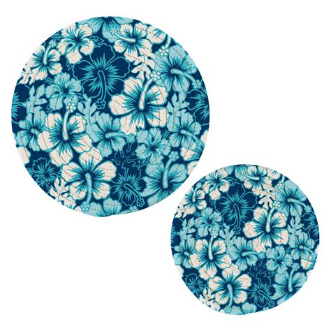 Hibiscus Flowers With Blue Circle Pot Holders Set Trivets PCs Hot Pads Round Hot Mats Cotton