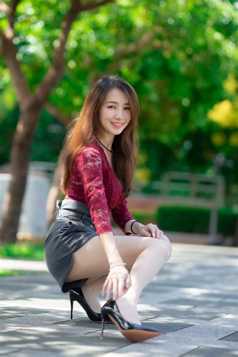 Asian Pose Smile Legs Shorts Blouse Sitting HD Phone Wallpaper