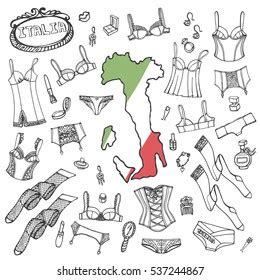Vektor Stok Lingerie Woman Underwear Set Italy Mapvector Tanpa Royalti