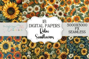 Retro Sunflowers Seamless Pattern Papers Graphic By Lizballew