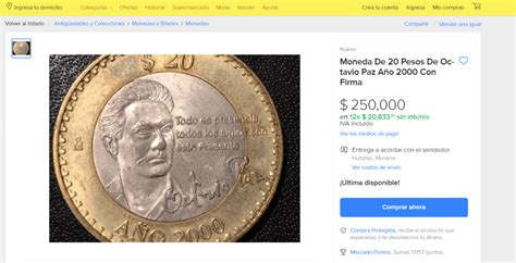 Moneda De Pesos De Octavio Paz Se Vende En M S De Mil Pesos