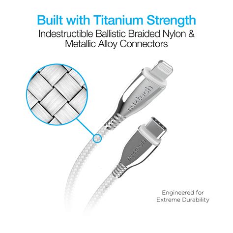 Titanium Usb C To Mfi Lightning Braided Fast Charge Cable 6ft Whit