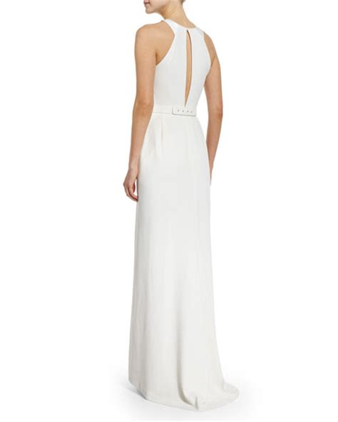 Halston Heritage Sleeveless Column Gown W Cutouts Eggshell