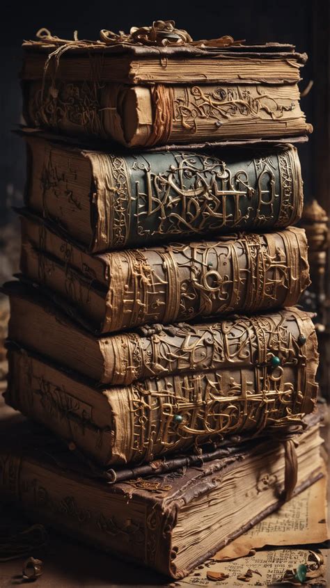 Stack of Beautiful Ancient Spell Books | MUSE AI