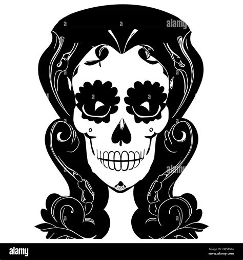 femenino vintage azúcar cráneo tatuaje dibujado a mano vector clip art