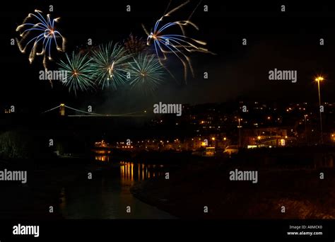 Fireworks over Clifton Suspension Bridge during the Brunel 200 ...