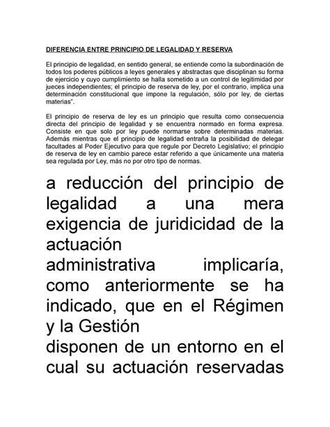 Diferencias Principio Legalidad Y Reserva Jorge Ojeda Diferencia