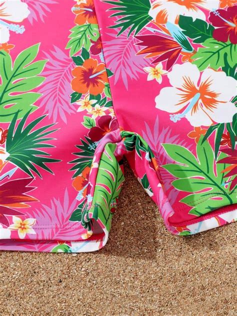 Tween Girl Tropical Print Bikini Swimsuit With Kimono Shein Usa