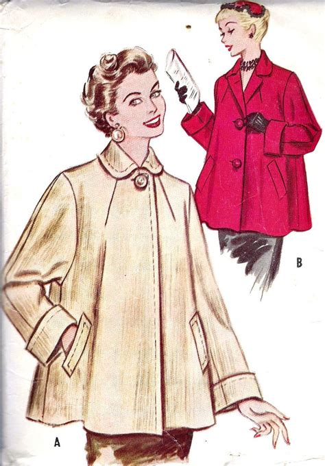 1950s Misses Swing Coat Vintage Sewing Pattern McCall S 9584 Bust 30