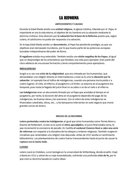 La Reforma Y Contrarreforma Pdf Martin Luther Iglesia Católica