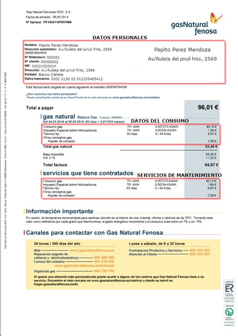 Factura De Gas De Gas Natural Fenosa