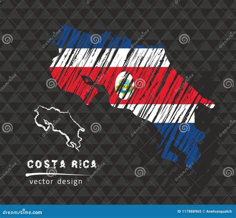 Costa Rica National Vector Map With Sketch Chalk Flag Sketch Chalk