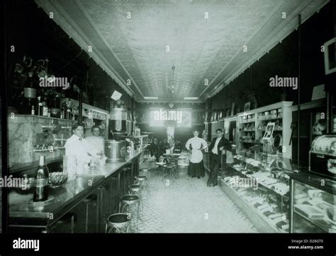 Drugstore Interior Soda Fountain At Left Circa 1900 Stock Photo Alamy