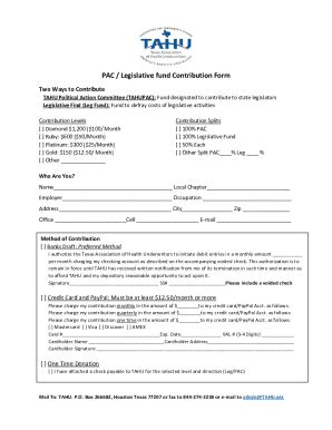 Fillable Online PAC Legislative Fund Contribution Form East Texas