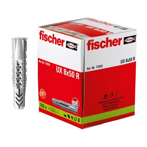 Taquete Universal De Nylon UX 8 R Caja Con 100 Piezas Fischer 77870 Bedon