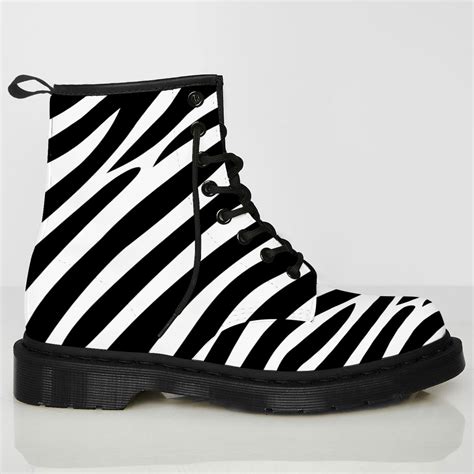 Zebra Print Boots Animal Print Black And White Leather Boots Mens