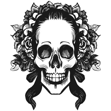 Premium Vector Female Skull Tattoo Ideas Hand Drawn Vector Black And