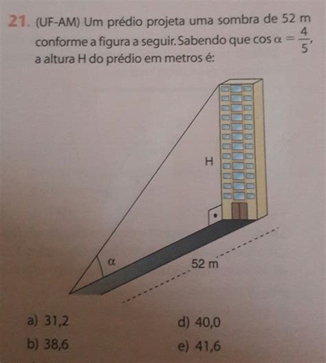 UF AM Um prédio projeta uma sombra de 52 m conforme a figura a