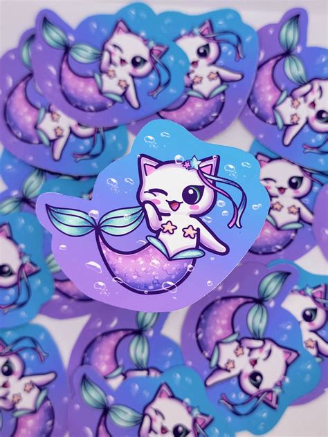 Cute Kawaii Mermaid Cat Kitty Sticker Vinyl Sticker Etsy